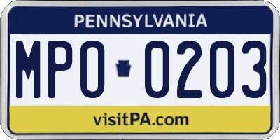 PA license plate MPO0203