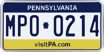 PA license plate MPO0214