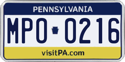 PA license plate MPO0216