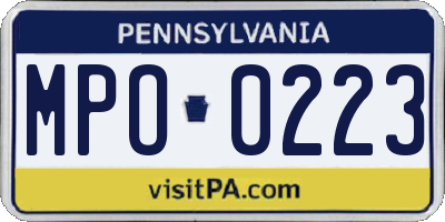 PA license plate MPO0223