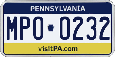 PA license plate MPO0232