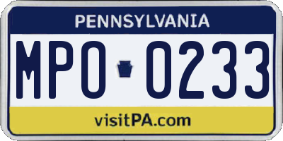 PA license plate MPO0233