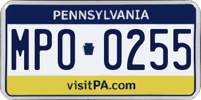 PA license plate MPO0255