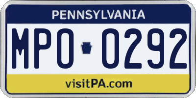 PA license plate MPO0292