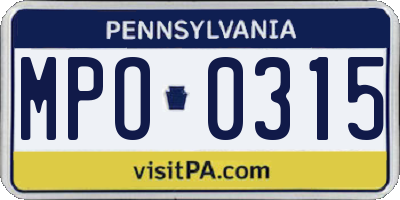 PA license plate MPO0315