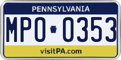 PA license plate MPO0353