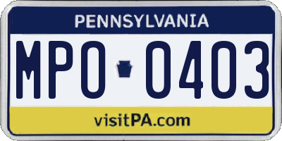 PA license plate MPO0403