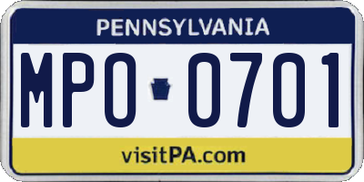 PA license plate MPO0701