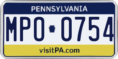 PA license plate MPO0754