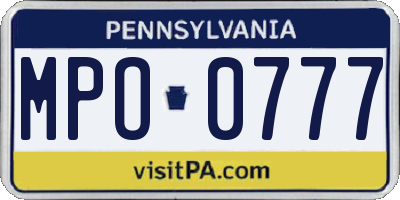 PA license plate MPO0777