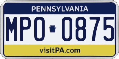 PA license plate MPO0875