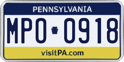 PA license plate MPO0918
