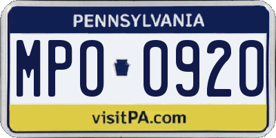 PA license plate MPO0920