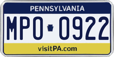 PA license plate MPO0922