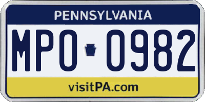 PA license plate MPO0982