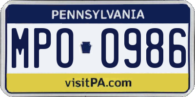 PA license plate MPO0986