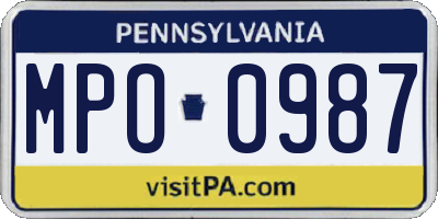 PA license plate MPO0987