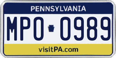 PA license plate MPO0989