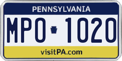 PA license plate MPO1020