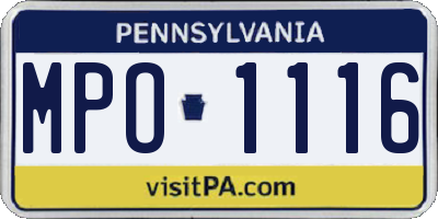 PA license plate MPO1116