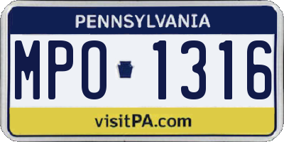 PA license plate MPO1316