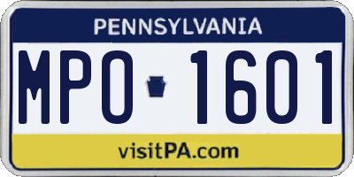 PA license plate MPO1601