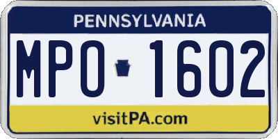 PA license plate MPO1602