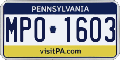 PA license plate MPO1603