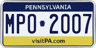 PA license plate MPO2007