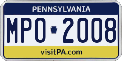 PA license plate MPO2008
