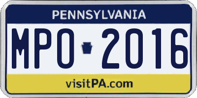 PA license plate MPO2016