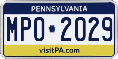 PA license plate MPO2029