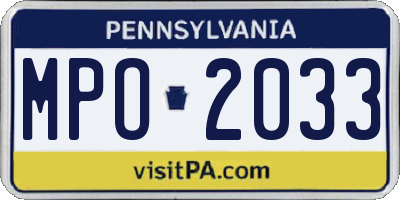 PA license plate MPO2033