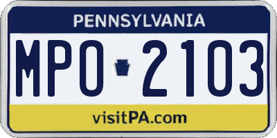 PA license plate MPO2103