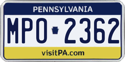 PA license plate MPO2362