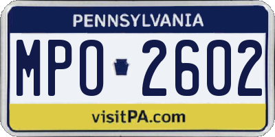 PA license plate MPO2602