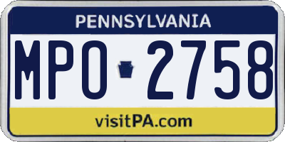 PA license plate MPO2758