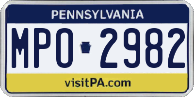 PA license plate MPO2982