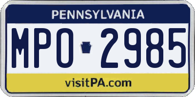 PA license plate MPO2985