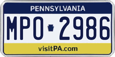 PA license plate MPO2986
