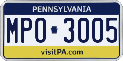 PA license plate MPO3005