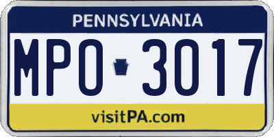 PA license plate MPO3017