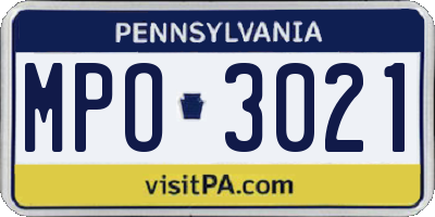 PA license plate MPO3021