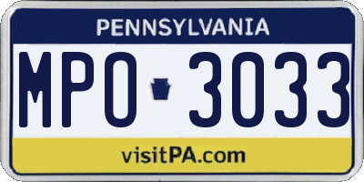 PA license plate MPO3033