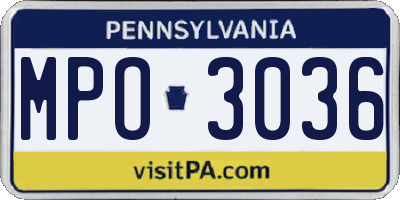 PA license plate MPO3036