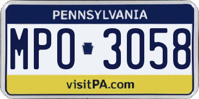 PA license plate MPO3058