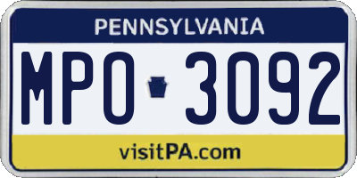 PA license plate MPO3092