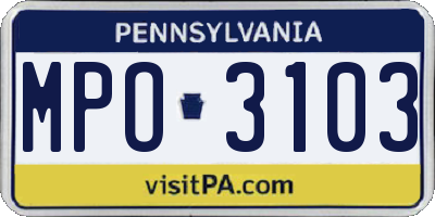 PA license plate MPO3103