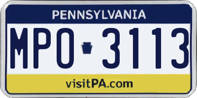 PA license plate MPO3113