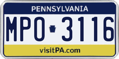 PA license plate MPO3116